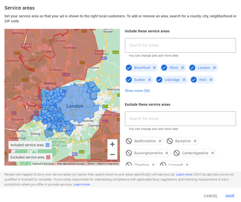 Setup your service area